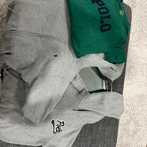 2 gray hoodies. A fleece and knitted both 18-20. And one green tshirt 14-16